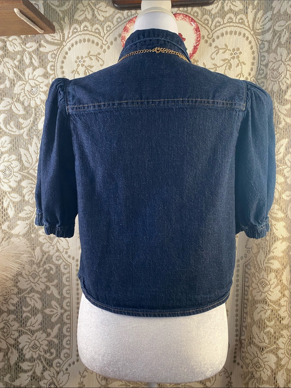 Levi's Dark Blue Denim Puff Sleeve Button-Front Shirt - Picture 3 of 9